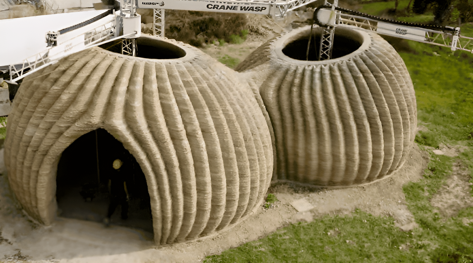 row of biodegradable emergency shelters designed for low-impact disaster housing
