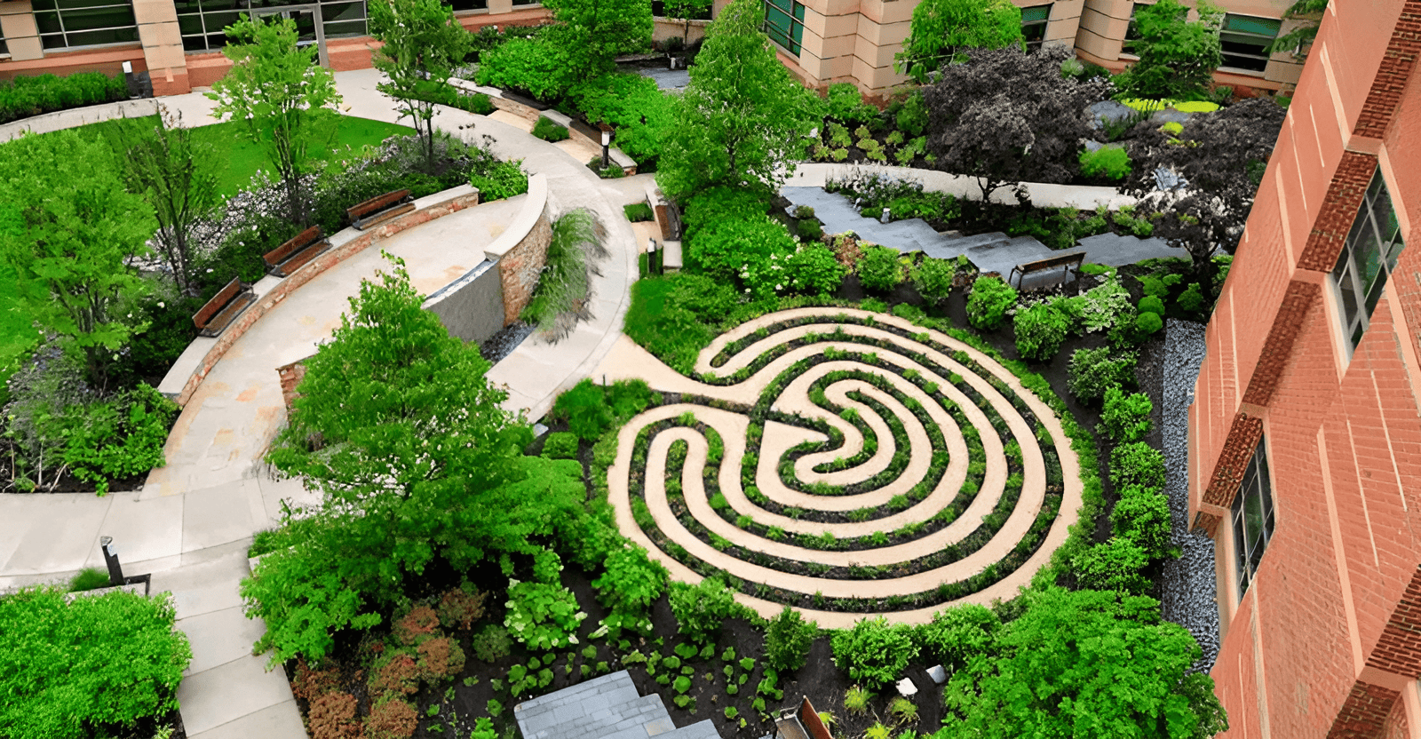 examples of therapeutic garden spaces designed for healing and relaxation