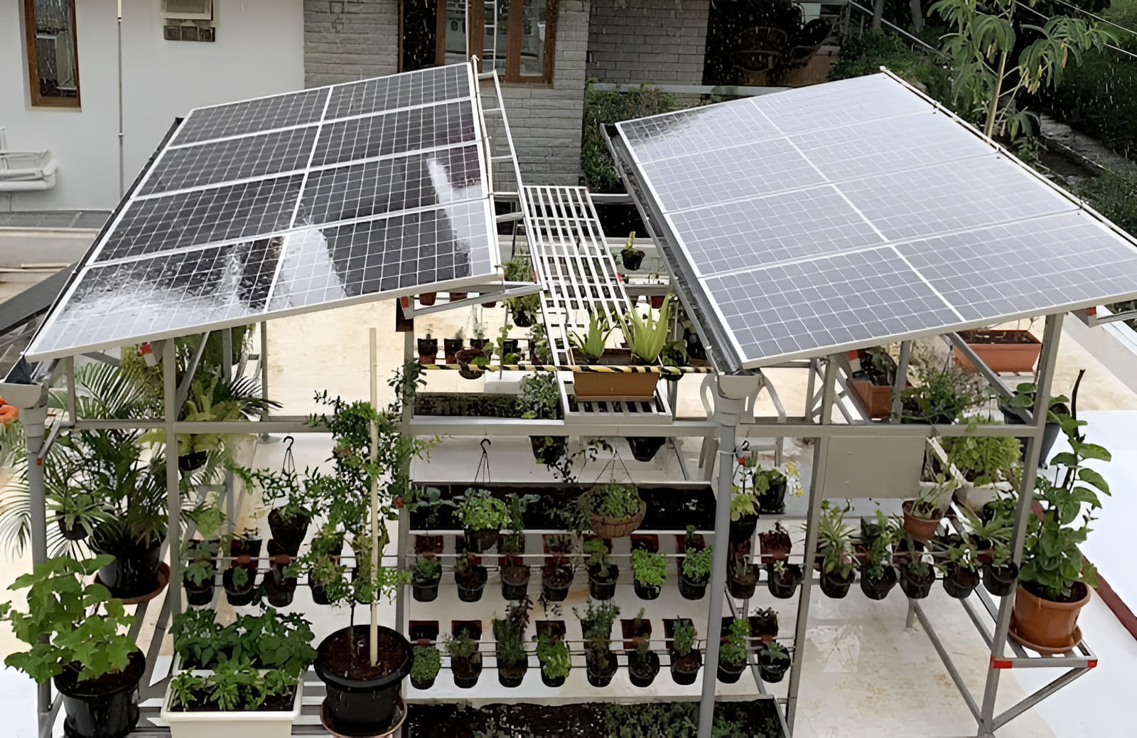 solar powered off-grid garden with solar panels