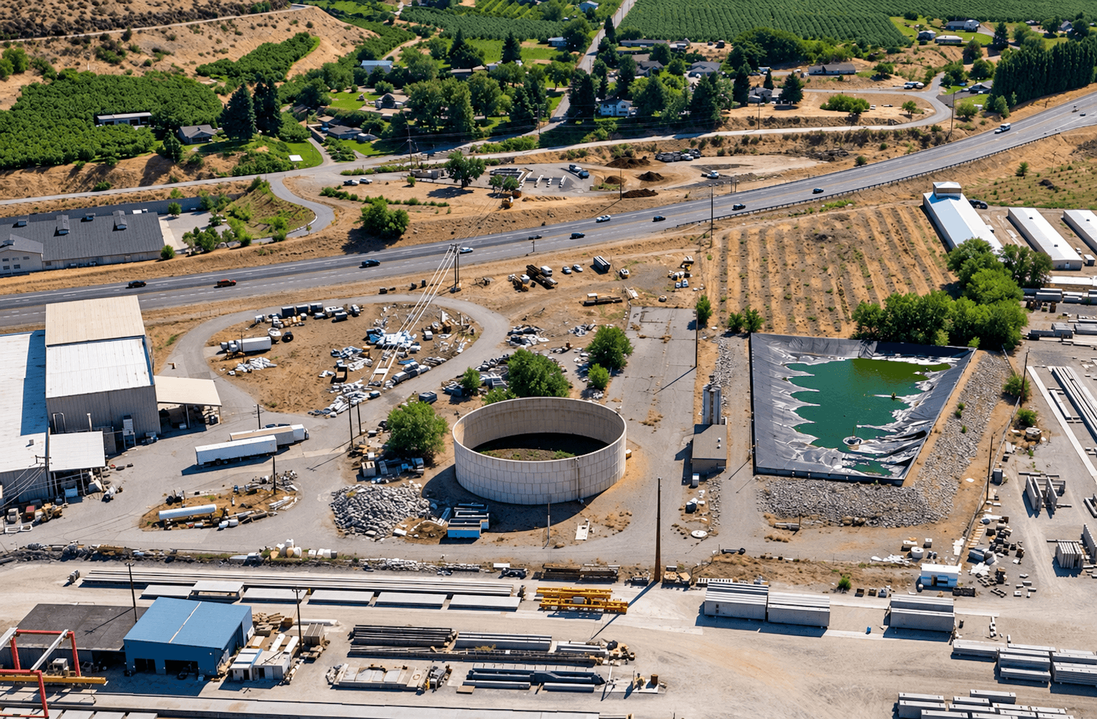 Growing To Give Spiral Forest Tree Accelerator site and repurposed water tank in Cashmere, Washington
