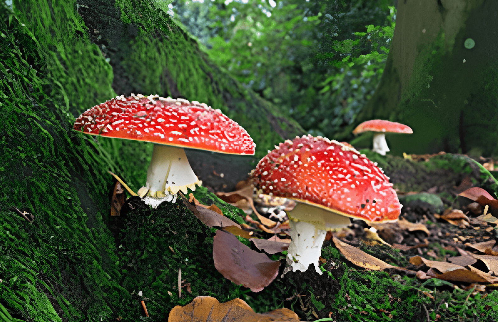 fungi growing from decomposing leaves in a tropical forest